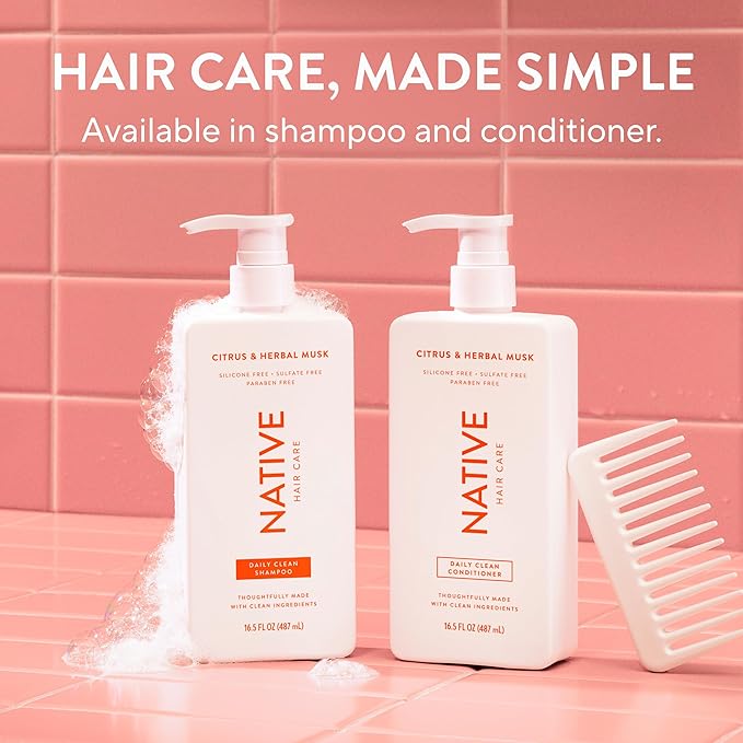 Native Shampoo and Conditioner contain Naturally Derived Ingredients | All Hair Types, Color & Treated, Fine to Dry Damaged | Sulfate & Dye Free | Citrus & Herbal Musk, 16.5 fl oz each (2 pack)