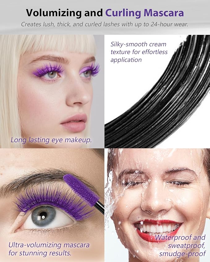 Blue Waterproof Colored Mascara&Eyeliner,5D Fiber Mascara for Eyelashes Volume and Length, Smudgeproof Color Waterline Gel Eye Liner Pen Lengthening Curling Máscara Women Party Stage Use Makeup Gift