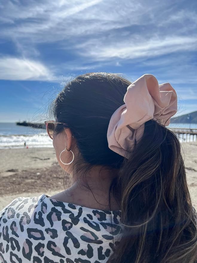 Handmade Oversized Linen Scrunchie – 100% Natural Linen in Dusty Pink, Blue, Sand or Yellow – Gentle Hold for All Hair Types – Unique, Soft, and Lightweight Hair Accessory (Soft Pink)