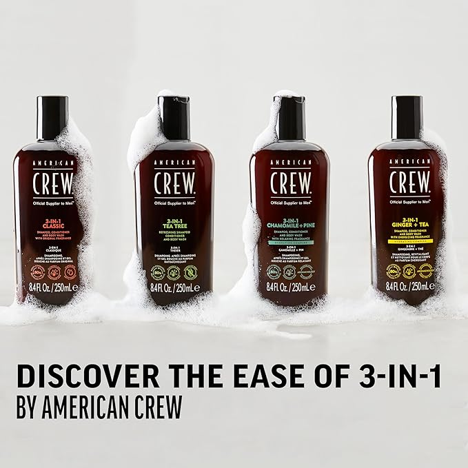AMERICAN CREW 3-in-1 Ginger & Tea, Shampoo, Conditioner & Body Wash for Men, Hair Care Gift for Him, Revitalizing and Refreshing Fragrance, 15.2 fl oz