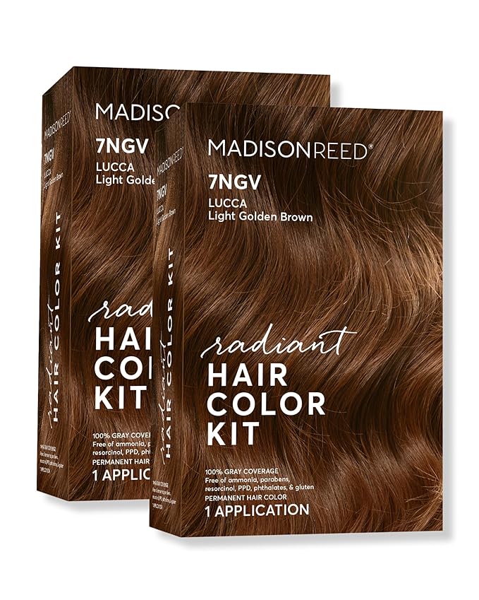 Madison Reed Radiant Hair Color Kit - 7NGV Light Golden Brown (Lucca Brown), Dimensional Gray Hair Blending Permanent Hair Dye, PPD-Free & Ammonia-Free, 2 Pack