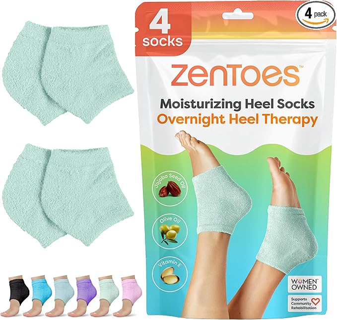 ZenToes Moisturizing Socks for Cracked Heel Treatment, Vitamin E, Olive Oil and Jojoba Oil Heel Socks, Stocking Stuffers for Women, Spa Self Care Gifts for Women (Fuzzy Mint Green, Regular)