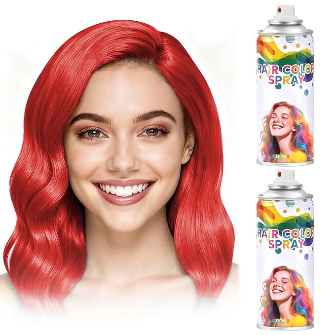 2 Pack Red Hair Spray,Hair spray temporary for Women Kids Men, Washable Temporary Hair Dye Spray，Spray hair color Non-Sticky，For Christmas Party, Halloween Crazy Hair Day,Cosplay Party