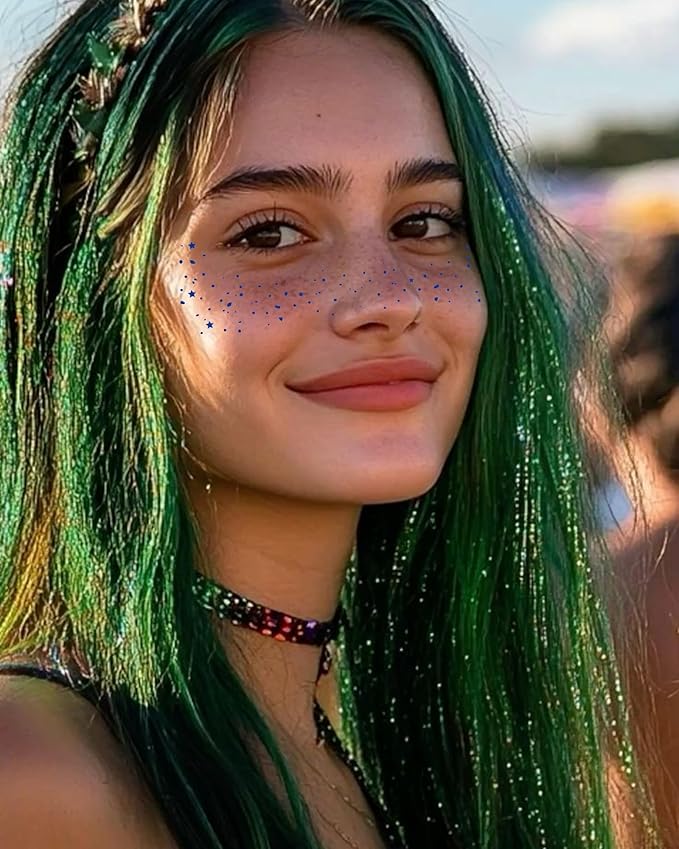 Blue Face Glitter - Waterproof and Long-Lasting Body Glitter Speckles, Sparkle Makeup Patches for Festivals and Parties (BLUE - 8 Sheets)