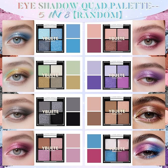 Beginner Makeup Set for Teen Girl Women, Makeup Present for Her, Makeup Kit with Cosmetic Train Case Contained Eyeshadow Blush Lip Gloss and Oil Lip Liner Eyeliner Brushes Mirror (Purple)