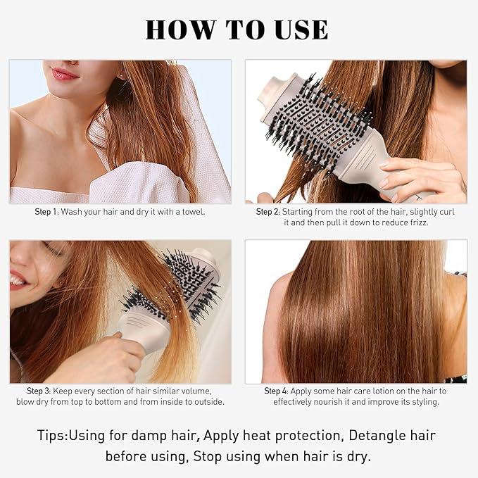 Blow Dryer Brush, Hair Dryer Brush in One, 1200W Large Oval Hot Air Volumizer & Straightener, Anti-Frizz Blowout Styling Brush, Dual Voltage 110–240V (3 Inch) Pink