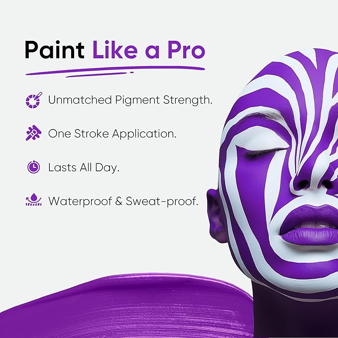 Blue Squid PRO Purple Face Paint Stick - Waterproof Body Paint for Adults & Kids Colored Eye Black Baseball, Eyeblack Softball -Hypoallergenic Twist-Up Non-Toxic Makeup Stick for Cosplay, Sports & SFX