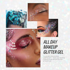 Blue Face and Body Hair Glitter Gel, Party Concerts Cheer Face Paint Holographic Chunky Festival Rave Accessories Glitter Makeup, 6 Kinds of Sparkling Sequins for Hair Nail Eye Lip Body