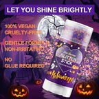 Halloween Body Glitter Stick, Black Orange Purple Sequin Hair Glitter for Rumi Costume Cosplay and Tattoos Makeup, Chunky Glitter Face Paint, Waterproof Face Glitter Gel for Glirs and Women