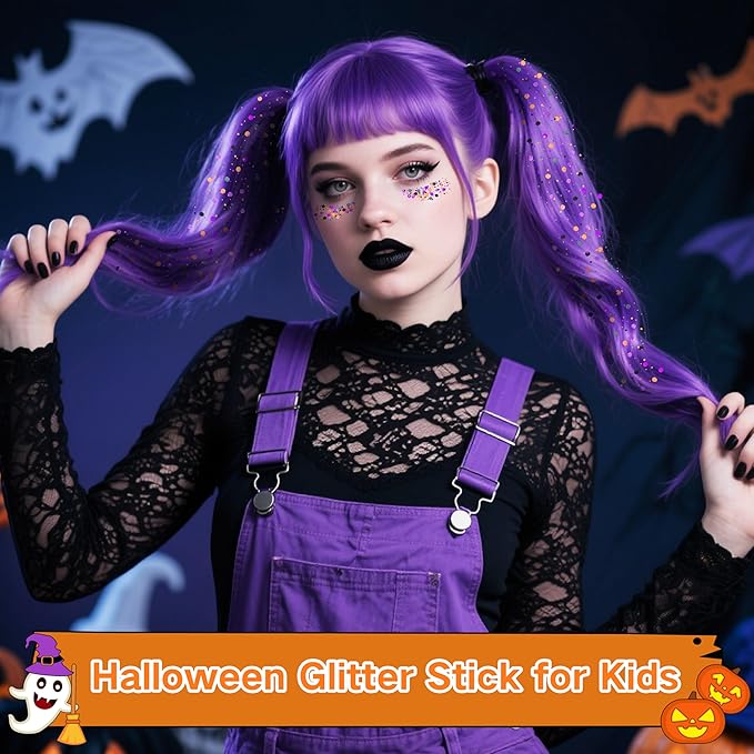 MEICOLY Black Purple and Orange Face Glitter Stick,Halloween Hair Glitter Stick for Women,Sparkle Chunky Body Glitter Makeup for Party Festival