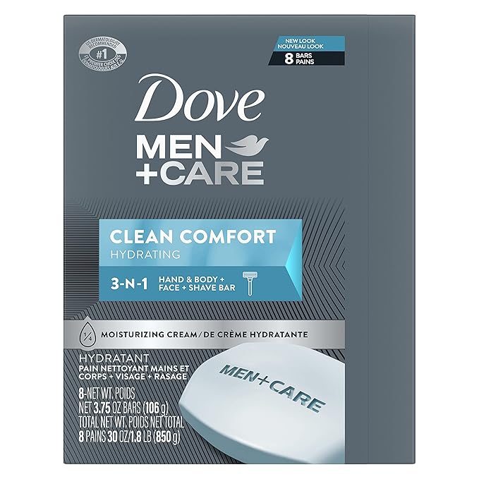 DOVE MEN + CARE Body and Face Bar To Clean and Hydrate Skin Body and Facial Cleanser More Moisturizing Than Bar Soap 3.75 oz 8 Bars