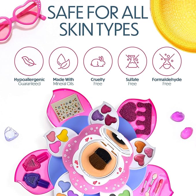 Toysical Kids Makeup Kit for Girl - Flower Shaped Makeup for Kids, Washable Non Toxic Makeup Kit for Girls with Mirror - Birthday and Christmas Make up Kit for Girls Age 6-12