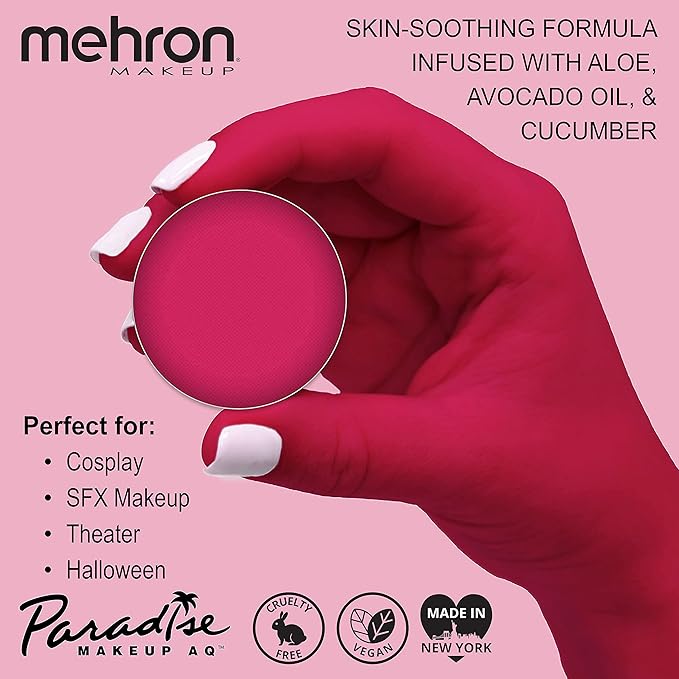 Mehron Makeup Paradise Makeup AQ Refill Size | Stage & Screen Performance, Face & Body Painting, Beauty, Cosplay, and Halloween | Water Activated Face Paint, Body Paint .25 oz (7 ml) (DARK PINK)