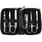 3 Swords Germany - brand quality 6 piece manicure pedicure kit set for professional finger & toe nail care with leather case - Made in Germany - black genuine leather