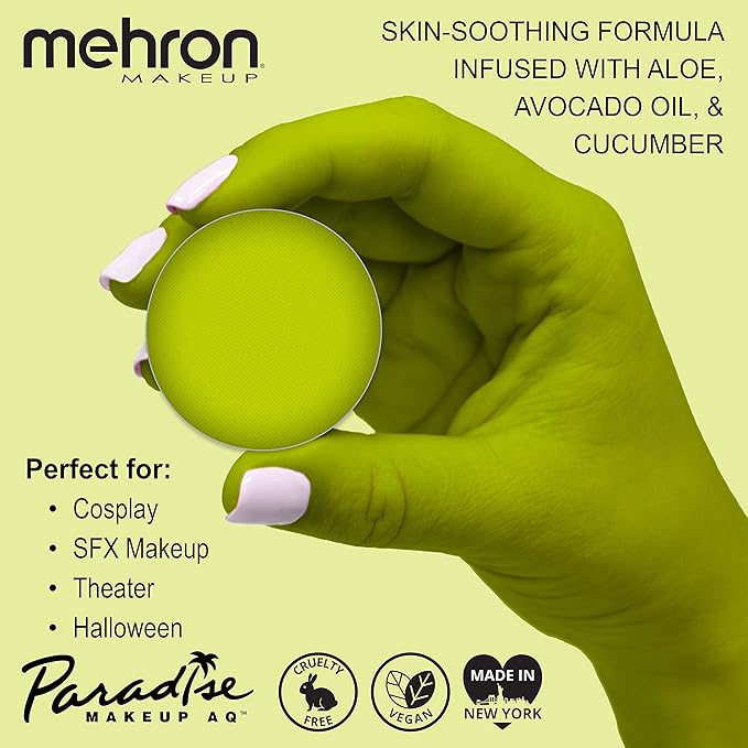 Mehron Makeup Paradise Makeup AQ Refill Size | Stage & Screen Performance, Face & Body Painting, Beauty, Cosplay, and Halloween | Water Activated Face Paint, Body Paint .25 oz (7 ml) (Lime)