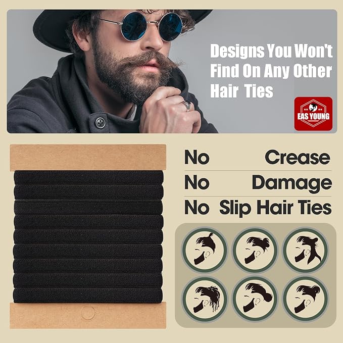 EasYoung Braided Mens Hair Ties For Men, For Buns Curly Thick Dense Hair Elastic Hair Ties For Guys, No damage No Crease Breakage, 9 Count (Pack of 1)