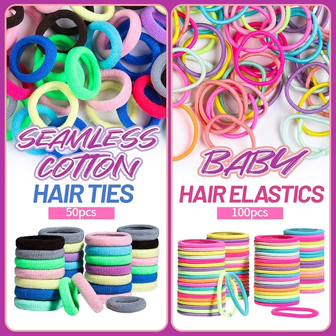 Teenitor Elastic Hair Ties, Hair Accessories for Girls, Colorful Baby Elastic Hair Bands Set Rubber Bands for Hair with Hair Clips