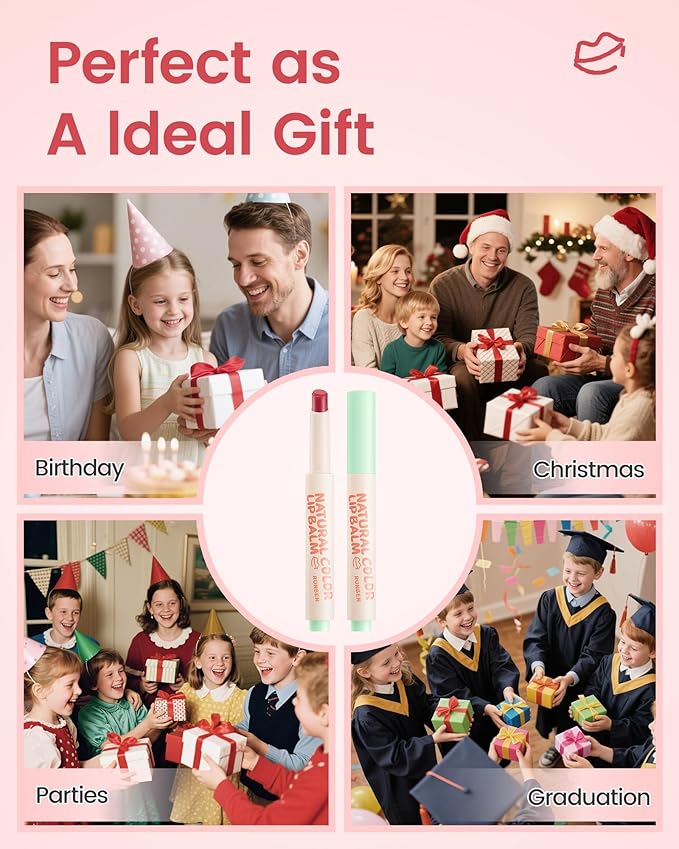 RUNBEN Kids Tinted Lip Balm, Juicy Pomegranate Lipstick, 24H Moisturizing, Safe & Non-toxic Lip Gloss for Kids & Teen, Christmas Makeup Gift for Girls, 2g