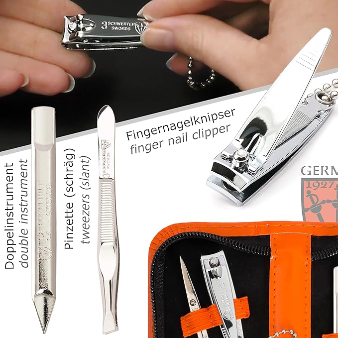 3 Swords Germany - brand quality 5 piece manicure pedicure grooming kit set with synthetic leather case ostrich white - Made in Germany