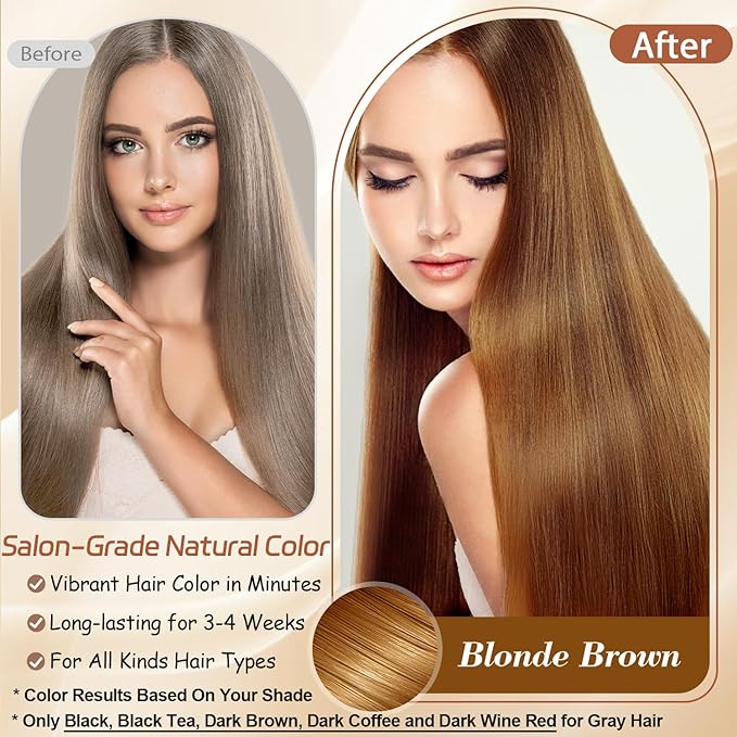 Instant Blonde Brown Hair Dye Shampoo for Vibrant Hair Color, Natural Herbal Hair Color Shampoo Hair Dye, 3 in 1 Coloring & Care Formula Lasts 3-4 Weeks, Easy & Quick to Use for Women Men, 500ML
