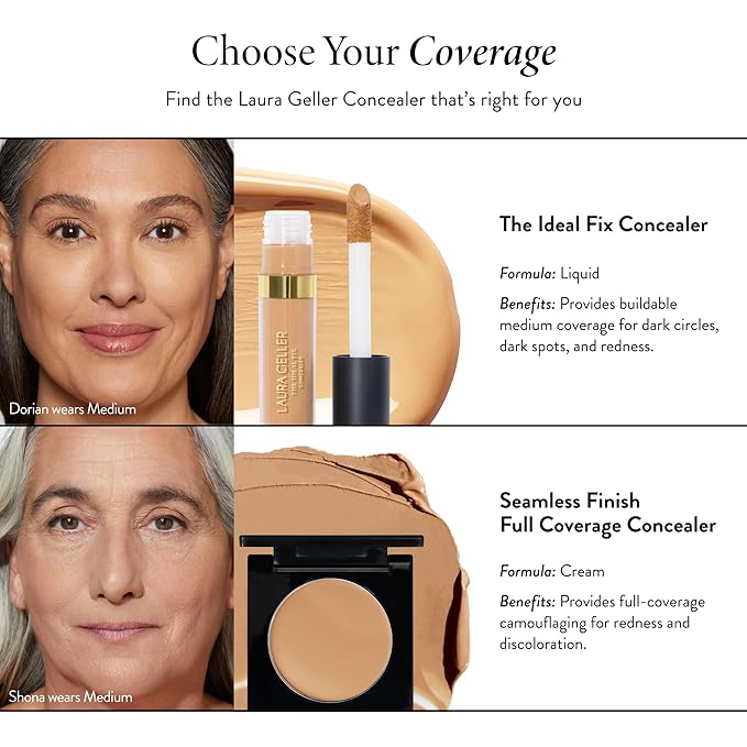 LAURA GELLER NEW YORK The Ideal Fix Concealer - Deep - Buildable Medium to Full Coverage Liquid Concealer - Covers Under Eye Dark Circles & Blemishes - Long-Lasting