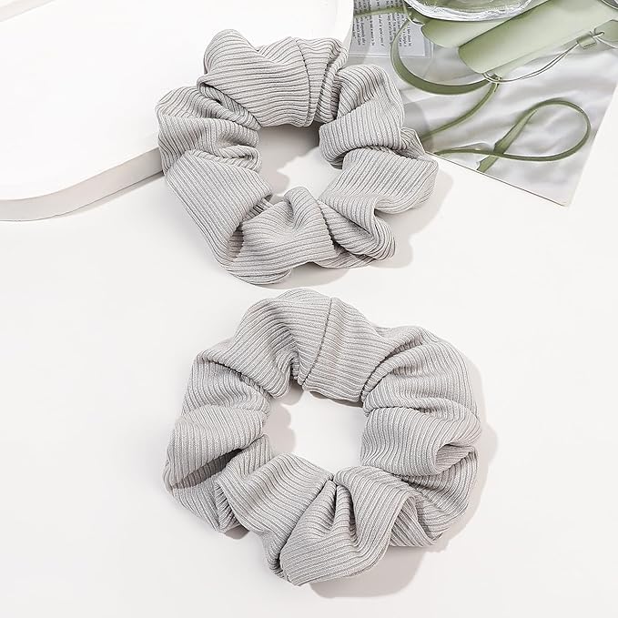 Hair Scrunchies for Women - Hair Ties No Damage Both for Thick Hair or Thin Hair Curl Hair No Crease Gray Scrunchies Ponytail Holder No Hurt Your Hair