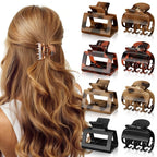 8 PCS Medium Hair Clips for Women Girls - 2 Styles Rectangle and Double Row Teeth Small Claw Clips for Thin Thick Hair, Strong Hold Jaw Clips Stylish Leopard Print Hair Accessories, Tortoise