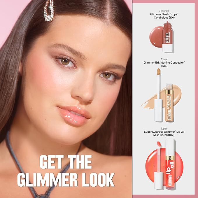 REVLON Super Lustrous Glimmer Lip Oil, Moisturizing & Tinted, Shiny Finish, Made with Plant-Based Squalane, 004 Gone Rose, 0.13 fl oz