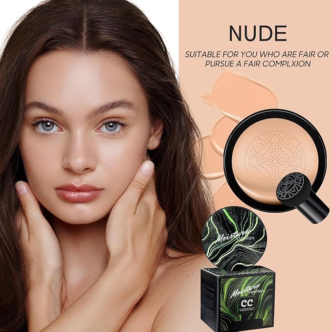 Mushroom Head Air Cushion CC Cream - Tattoo Cover up BB Cream Foundation Makeup Moisturizing Concealer Long-Lasting, Cushion Foundation Full Coverage Self Adjusting for All Skin Types (Nude)