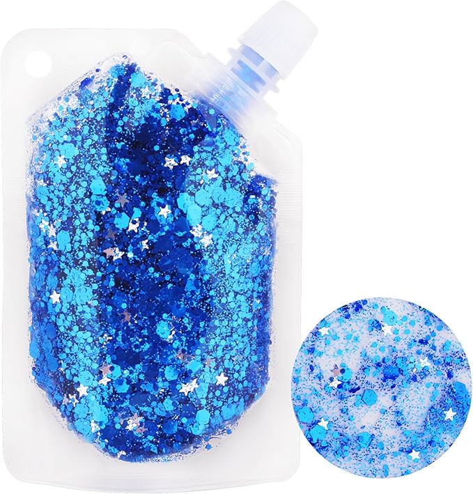 MEICOLY Navy Blue Face Body Glitter,4th of July Face Glitter Accessories,Mermaid Sequins Chunky Glitter Face Paint for Face/Body/Hair/Eye/Lip,Sparkly Body Glitter for Women and Kids