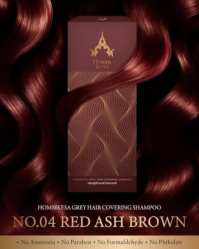 Grey Hair Covering Shampoo (6 Packet) – Premium 3-in-1 Hair Dye Shampoo For Grey Hair (Red Ash Brown)