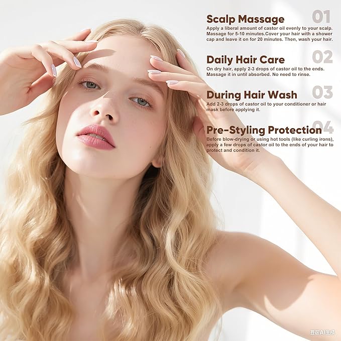 SPORTYOUTH Castor Oil Organic, Cold Pressed, Hexane Free, USDA Certified 100% Pure Glass Bottle 16oz Non-GMO Unrefined Carrier Oil for Hair Growth, Face, Castor Oil Pack, Eyelashes, Brows, Skin