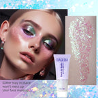 DAGEDA Body Glitter Gel, Holographic Face Glitters Body Gel Shimmer Liquid Eyeshadow, Color Changing Glitter for Face Hair Nails, Glitter Under Light Festival Glitter Makeup 1.7oz (Neno Pink)