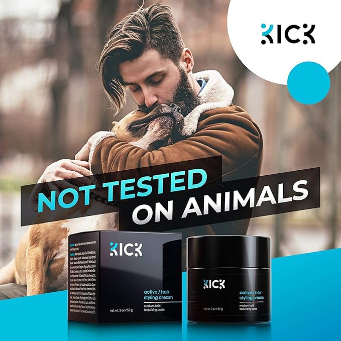 Kick Men's Medium Hold Hair Cream - Non Greasy, Thickening, Damage Control, Anti-Greying, Hydrating - 2 Oz