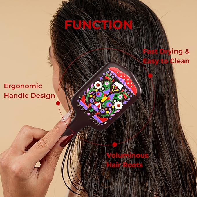 SIMETRA Wooden Paddle Hair Brush Unique Pattern Guinean Ovangkol Hardwood Bristles Hair Brushes for Women Wet Brush Detangling Brush for Scalp Massage for Men Kids for All Hair Types (Butterfly)