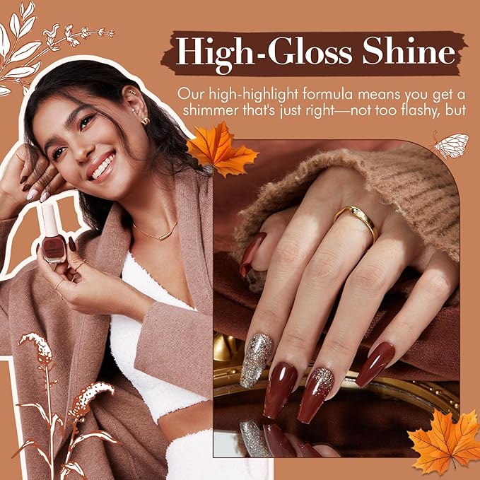 AZUREBEAUTY Brown Nail Polish Quick Dry Fall Nail Polish Natural Shine Nail Lacquer Salon-Quality for Women Girl Gift Set 1Pcs 0.34 fl oz