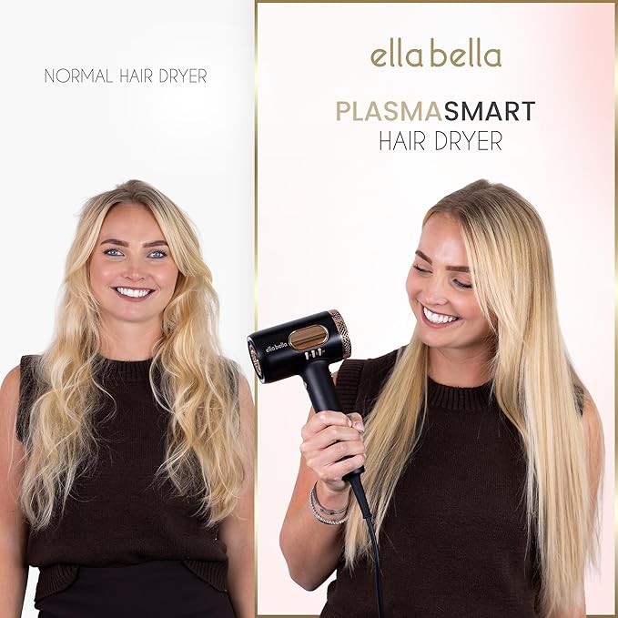 ELLA BELLA® Professional Smart Plasma Hair Dryer with Diffuser • Advanced Plasma Technology Blow Dryer • Intelligent Heat Control & Wind Speeds • Suitable All Hair Types