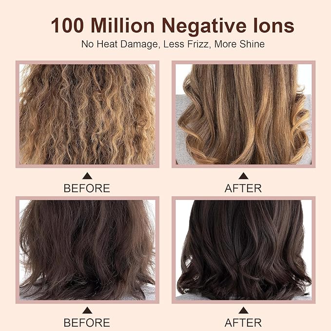 Big Size 1200W Dual Voltage Hot Air Brush Dryer, 110-240V 4 in 1 Ionic Blowout Hair Dryer Brush & Styler Volumizer with 75MM Oval Titanium Barrel for Long & Thick Hair