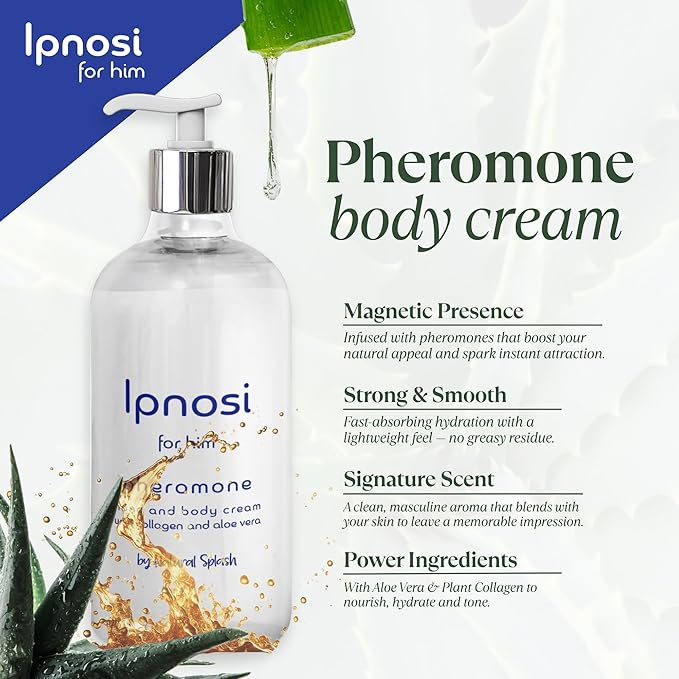 Ipnosi Pheromone Body Cream for Men, Confidence-Boosting Hydrating Lotion for Hands & Body, Fast Absorbing with Aloe & Collagen, Long-Lasting Scent by Natural Splash – 8.45 Fl Oz