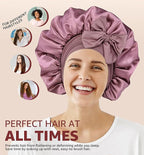 HiRui Silk Satin Bonnet for Sleeping Women, Double-Layer Sleep Cap Shower Cap with Adjustable Tie, Moisture Retaining Satin Lined Hair Bonnet for Curly and Natural Hair (Blush Pink/Pink, Medium)