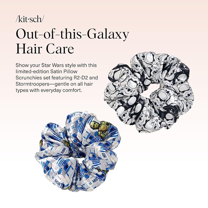 Kitsch x Star Wars R2-D2 & Stormtrooper Scrunchies for Women- Softer Than Silk Scrunchie - No Crease Hair Ties - Perfect For Day And Night Creaseless Hair Accessories for Girls | Ideal Gifts for Women