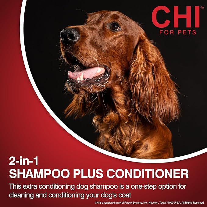 CHI for Dogs Gentle 2-in-1 Shampoo and Conditioner - Softening and Cleansing Formula for Puppies and Adult Dogs - pH Balanced Dog Wash for All Coat Types - 16 Fl Oz