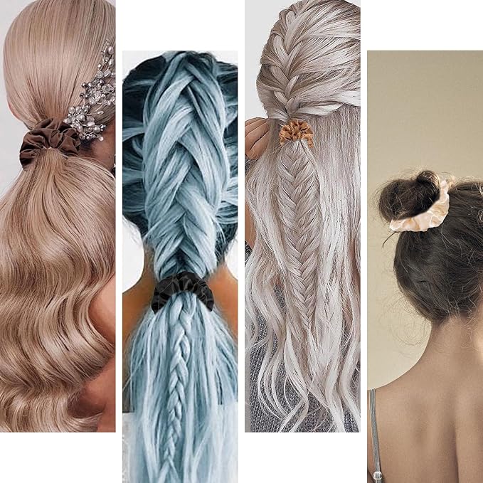 Satin Silk Hair Ties for Women,Soft Hairbands Ponytail Holder,Elastic Hair Ties for Women's Thick Curly Hair, Hair Accessories Decorations.(12pcs Vintage Colors)