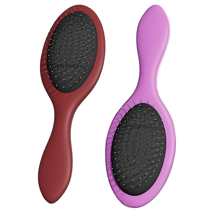 WeiLa Anti-Static Hair Brush Oval, Stainless-Steel Bristles Detangler for Wigs & Hair, ABS Handle (Jasper Red + Rose, Couple)