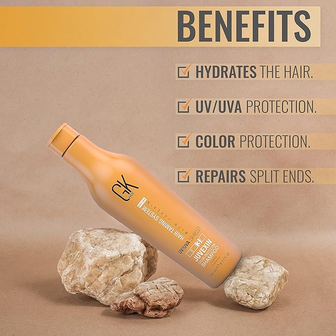 GK HAIR Shield Shampoo 8.11 Fl Oz – Color Safe, UV Protection, Aloe Vera & Argan Oil, Sulfate and Paraben Free, Repairs Damage, Boosts Shine, Hydrating, Vegan Hair Care