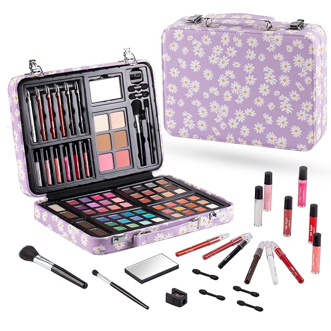 Hot Sugar Makeup Kit for Teenager Girls 10-12, All in One Beginner Makeup Kit for Women Full Kit, Teen makeup kit Cosmetic Gift Set on Birthday Christmas(Purple Daisy)