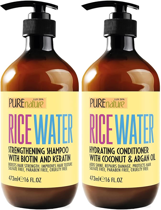 Rice Water Shampoo and Conditioner Set - Sulfate Free Formula for Fine Hair Women and Men - Volumizing and Thickening Formula for Thinning Strands - 16 Fl Oz (Set of 2)