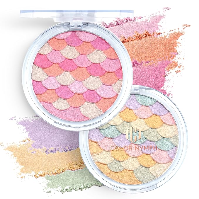 Color Nymph Powder Blush & Highlighter Makeup Set | Multi-Purpose Highlighter Palette | Highly Pigmented Soft Shimmer Face Blush Powder Palette | Vegan & Cruelty-Free, Mermaid Make up Design
