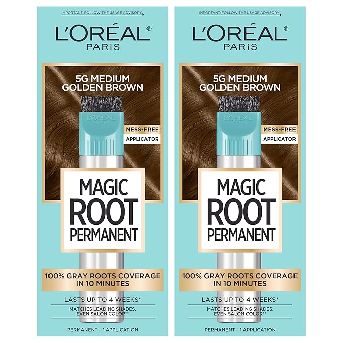 L’Oréal Paris Magic Root Permanent Hair Color, 10 Minute Hair Dye Kit to Rescue Roots with 100% Gray Hair Coverage, 5G Medium Golden Brown, 2 Pack (Packaging May Vary)