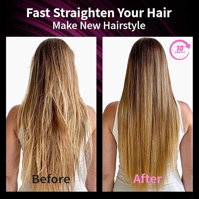 Travel Brush for Women, Portable Cordless Hair Straightener Brush, Mini Hair Straightener with 9600mAh Battery, Fast Charging & 100M Negative Ions - Cordless Portable Styler for On-The-Go (Black)